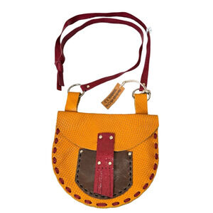 Handmade In India Stitched Snake Print Leather Crossbody Shoulder Bag NWT